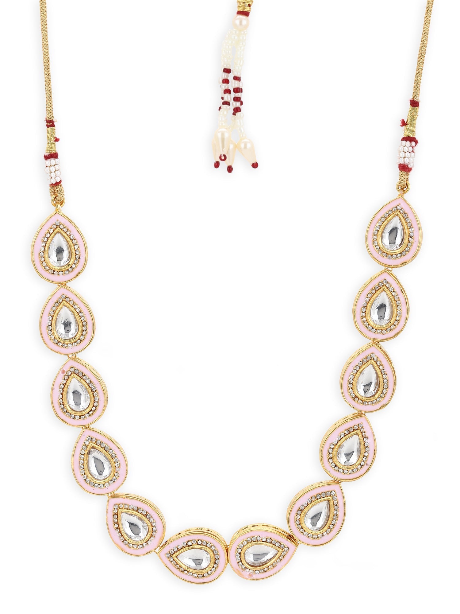 Pink Brass Gold-Polished Kundan Necklace - Ruby Raang | Grab2Buy