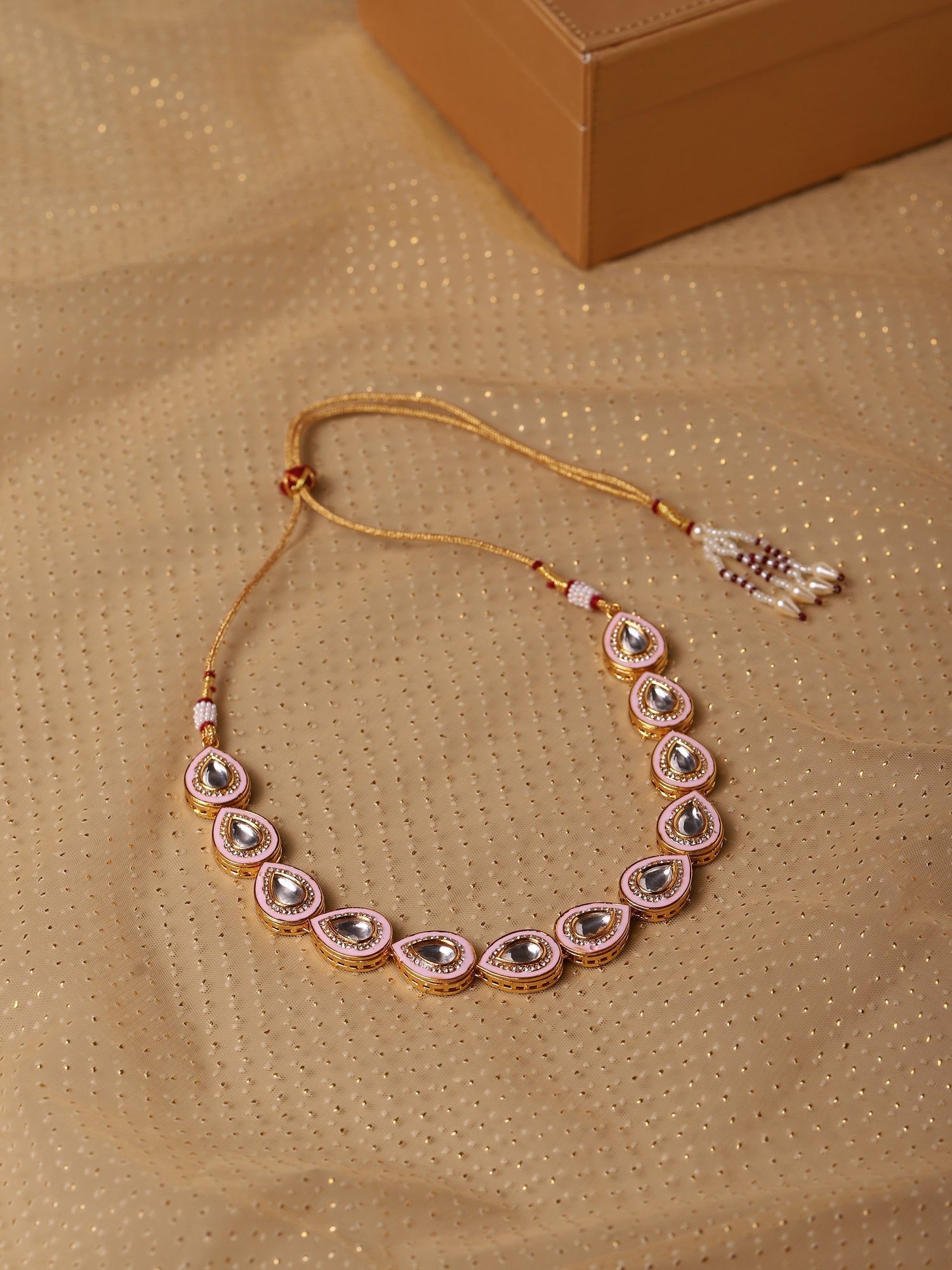 Pink Brass Gold-Polished Kundan Necklace - Ruby Raang | Grab2Buy