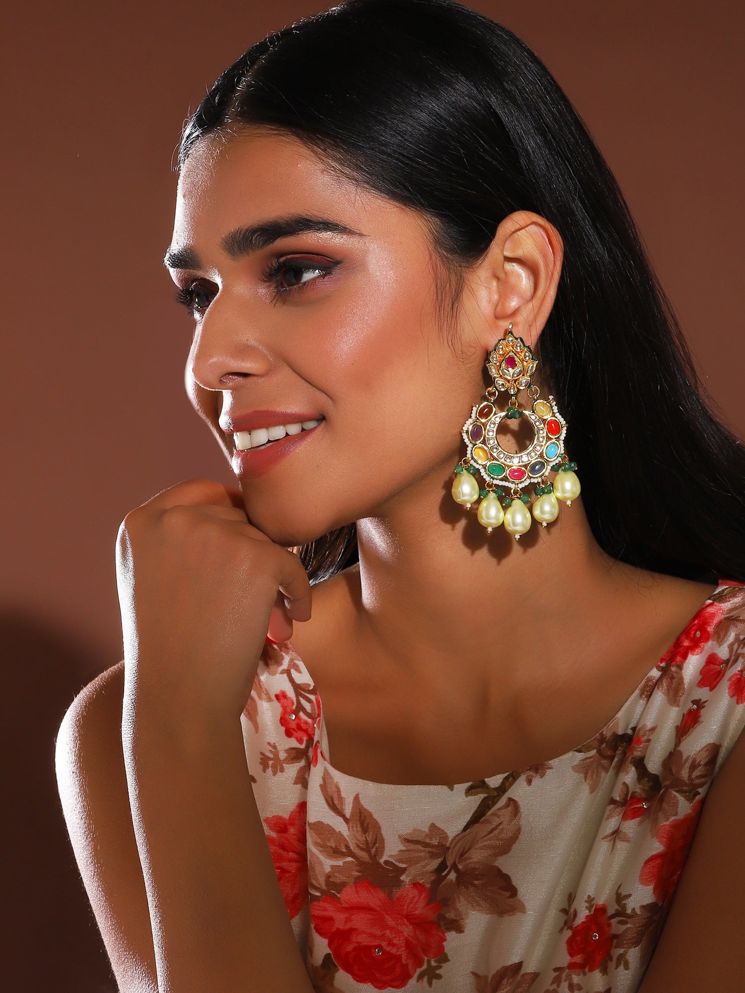 Multicoloured Gold-Polished Circular Drop Earrings - Ruby Raang | Grab2Buy