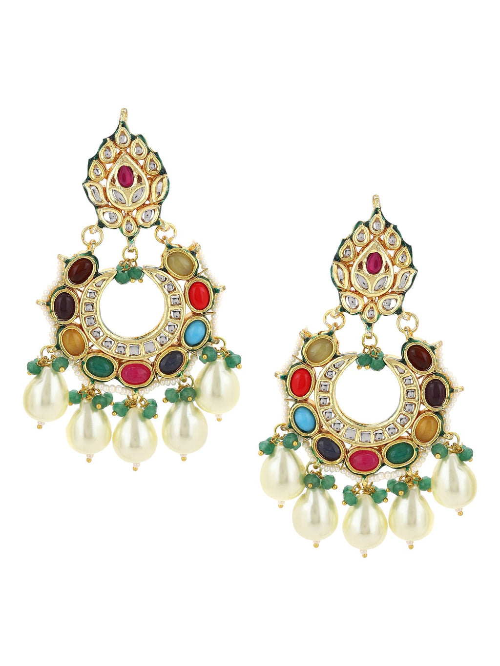 Multicoloured Gold-Polished Circular Drop Earrings - Ruby Raang | Grab2Buy