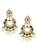 Multicoloured Gold-Polished Circular Drop Earrings - Ruby Raang | Grab2Buy