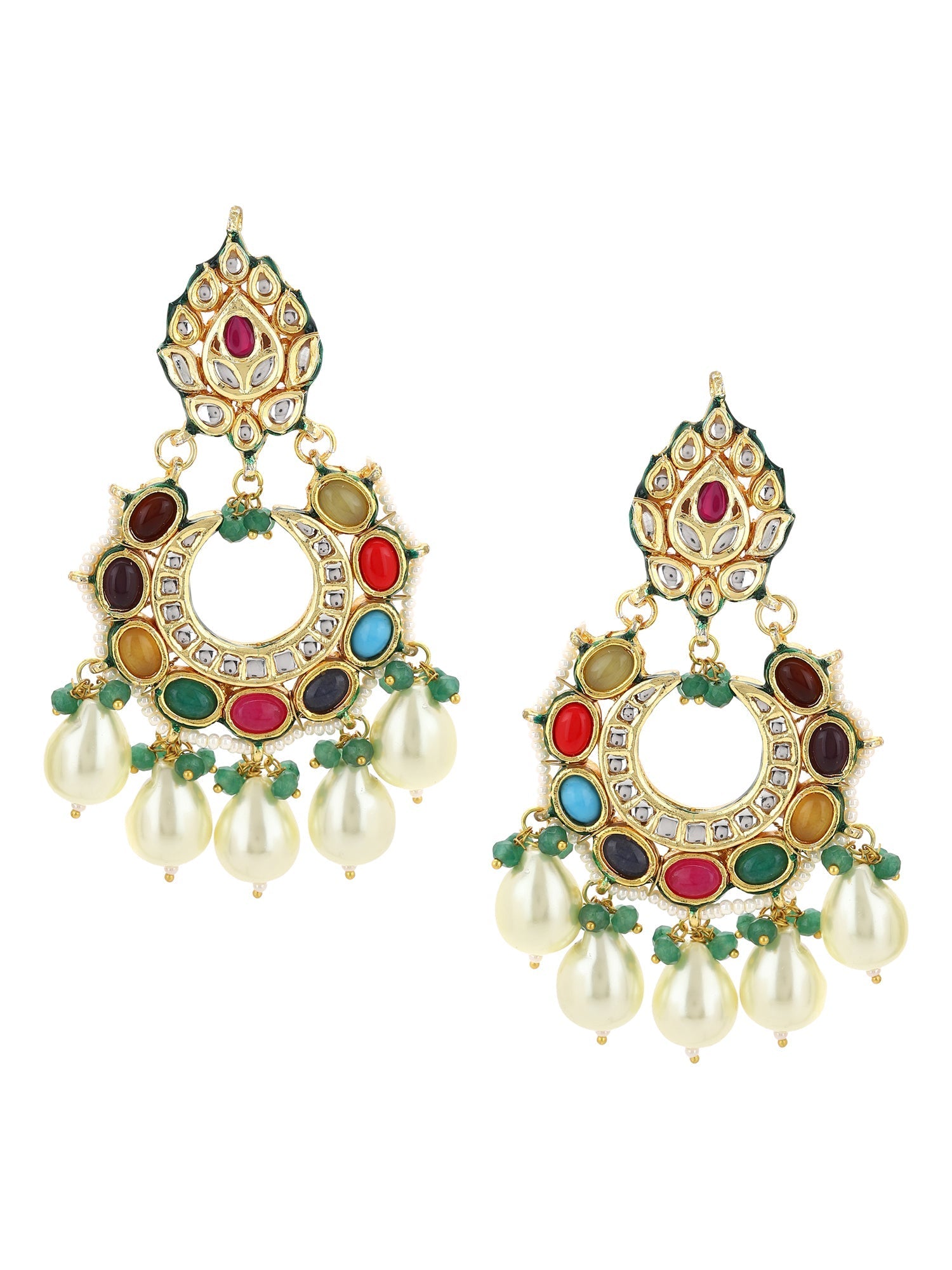 Multicoloured Gold-Polished Circular Drop Earrings - Ruby Raang | Grab2Buy