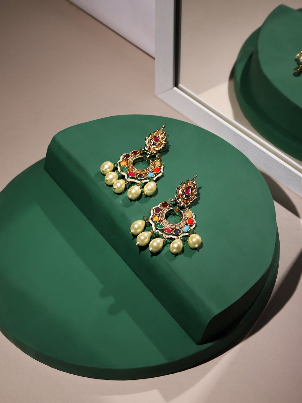 Multicoloured Gold-Polished Circular Drop Earrings - Ruby Raang | Grab2Buy