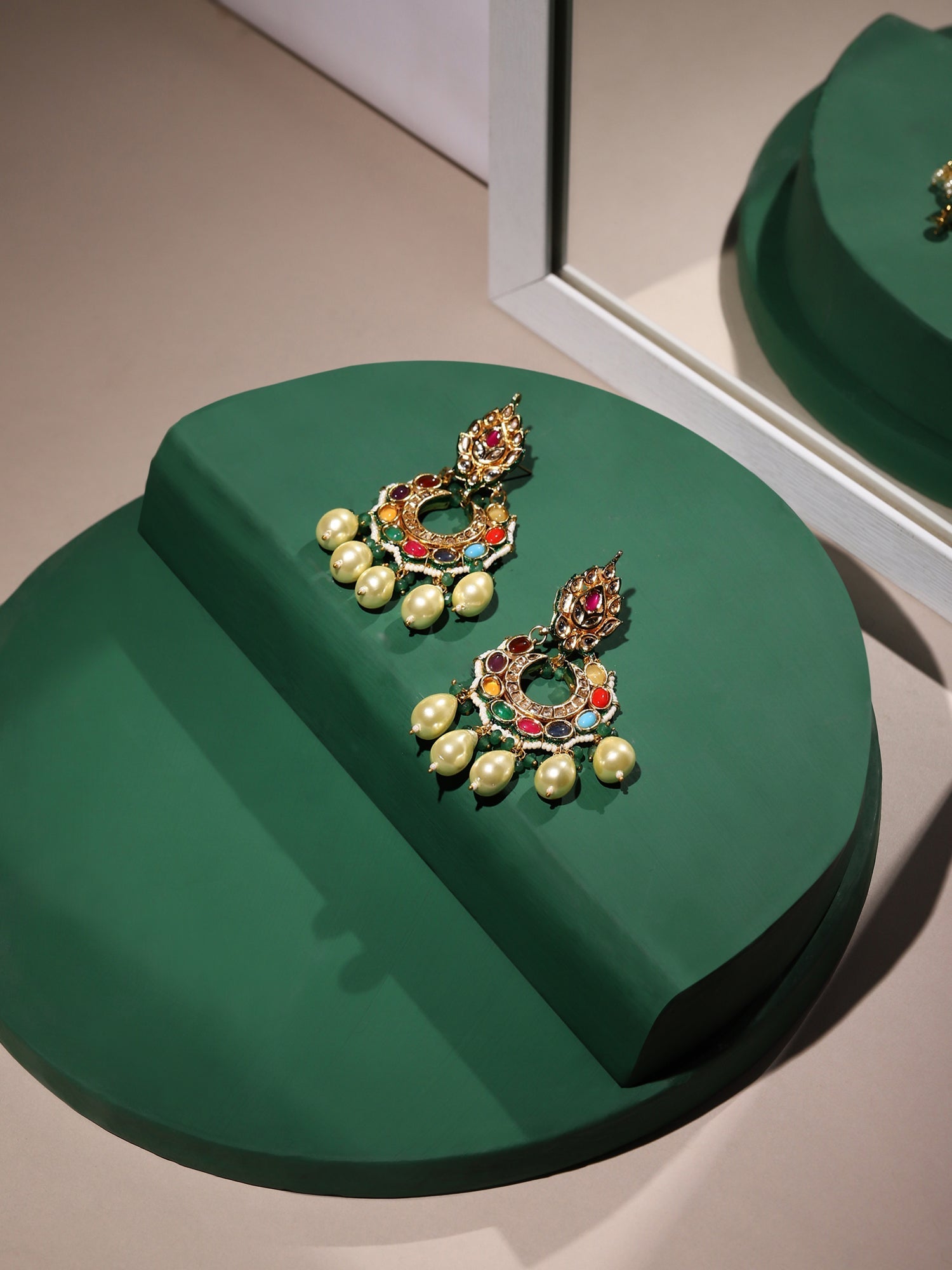 Multicoloured Gold-Polished Circular Drop Earrings - Ruby Raang | Grab2Buy