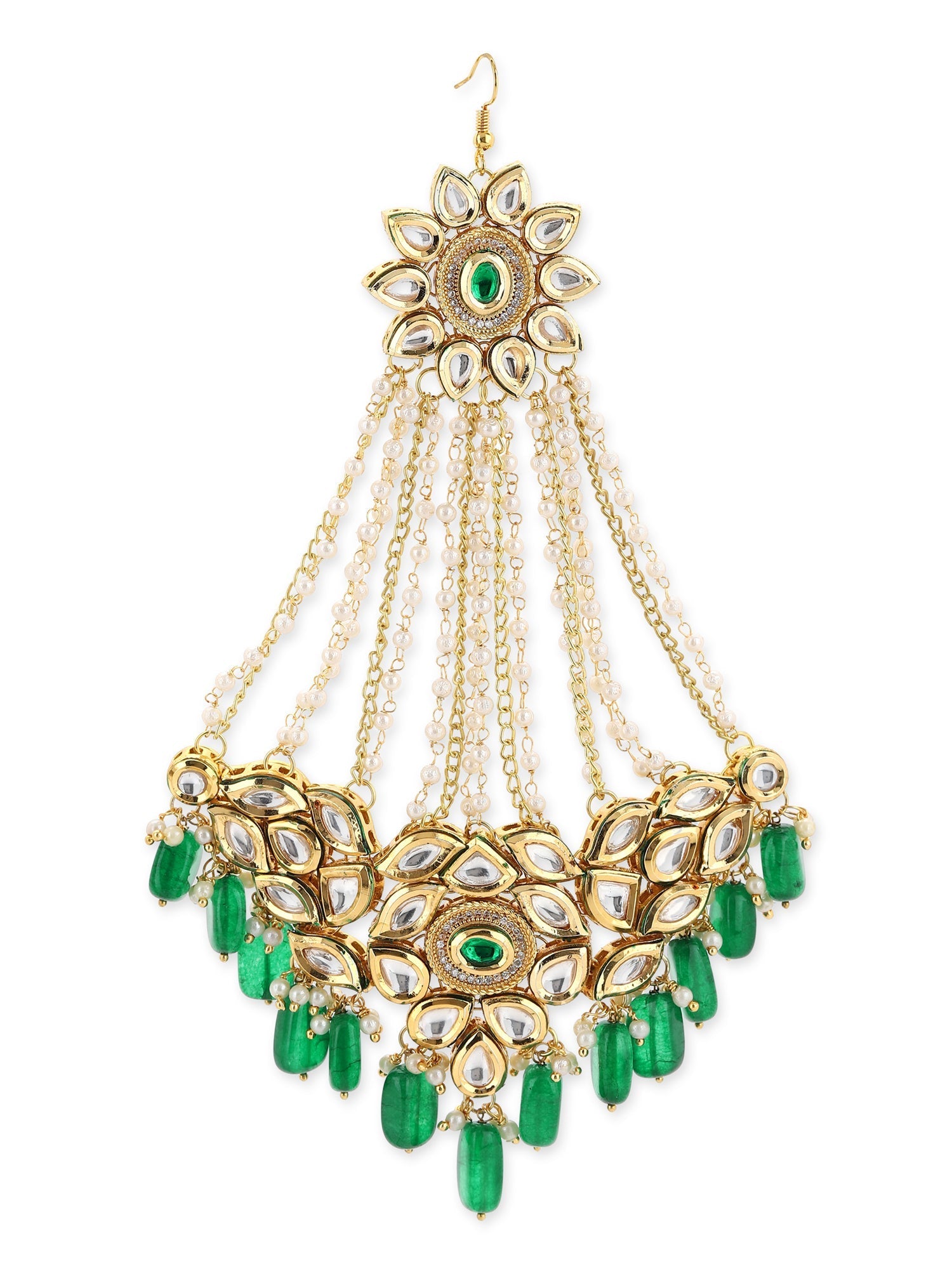 Gold-Polished Green White Kundan Studded Jhoomar Passa - Ruby Raang | Grab2Buy
