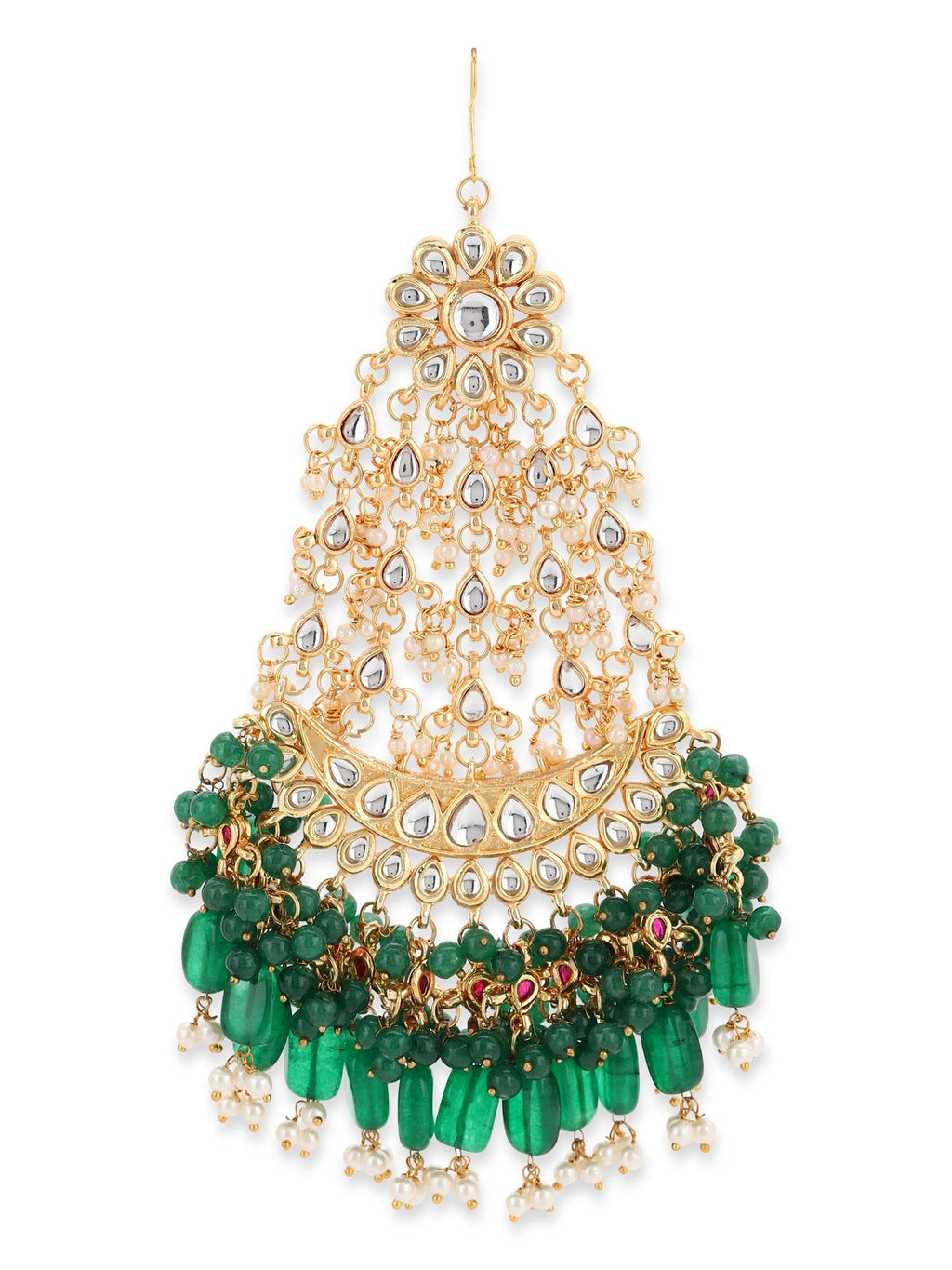 Gold-Polished Green White Kundan-Studded Jhumar Passa - Ruby Raang | Grab2Buy
