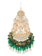 Gold-Polished Green White Kundan-Studded Jhumar Passa - Ruby Raang | Grab2Buy