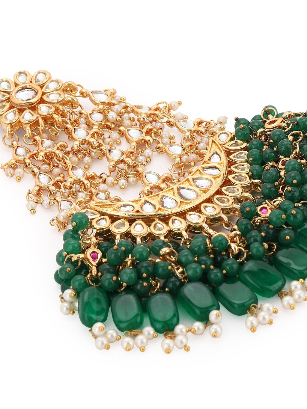 Gold-Polished Green White Kundan-Studded Jhumar Passa - Ruby Raang | Grab2Buy