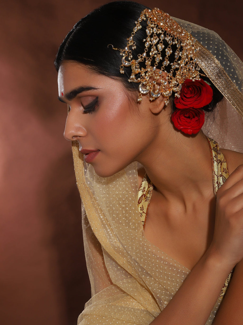 Gold-Polished White Kundan Jhoomarpassa - Ruby Raang | Grab2Buy