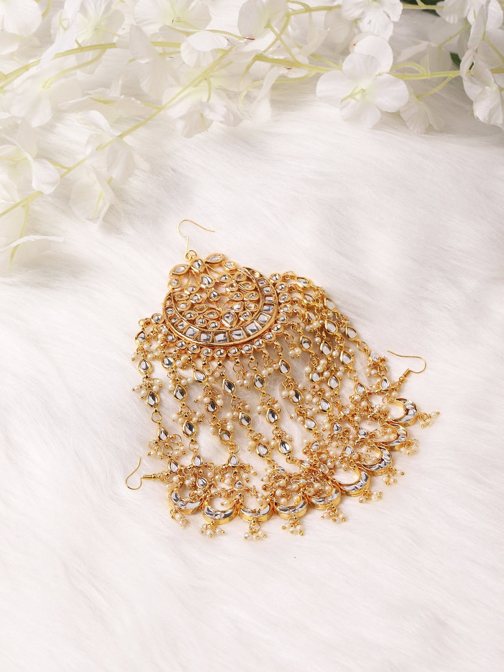 Gold-Polished White Kundan Jhoomarpassa - Ruby Raang | Grab2Buy