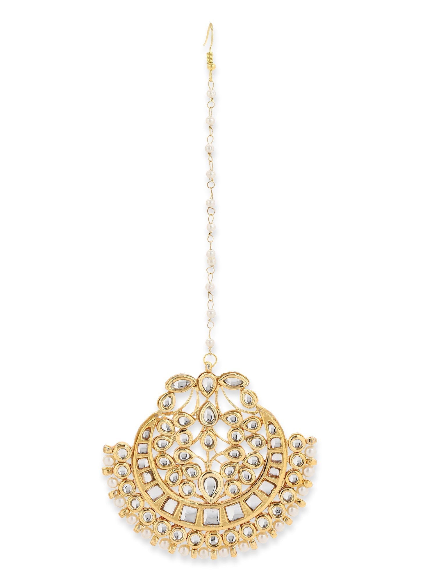 Gold-Polished White Kundan-Studded Maang Tikka - Ruby Raang | Grab2Buy