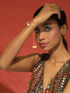 Women's Gold-Polished White Brass Kundan Charm Bracelet - Ruby Raang | Grab2Buy