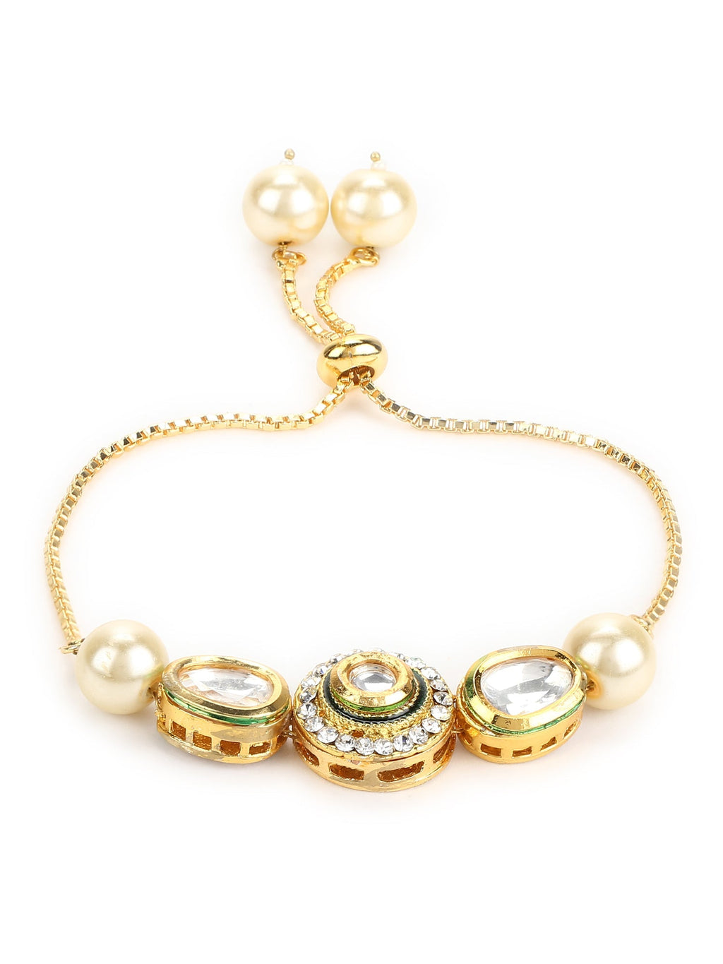 Women's Gold-Polished White Brass Kundan Charm Bracelet - Ruby Raang | Grab2Buy