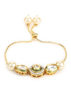 Women's Gold-Polished White Brass Kundan Charm Bracelet - Ruby Raang | Grab2Buy