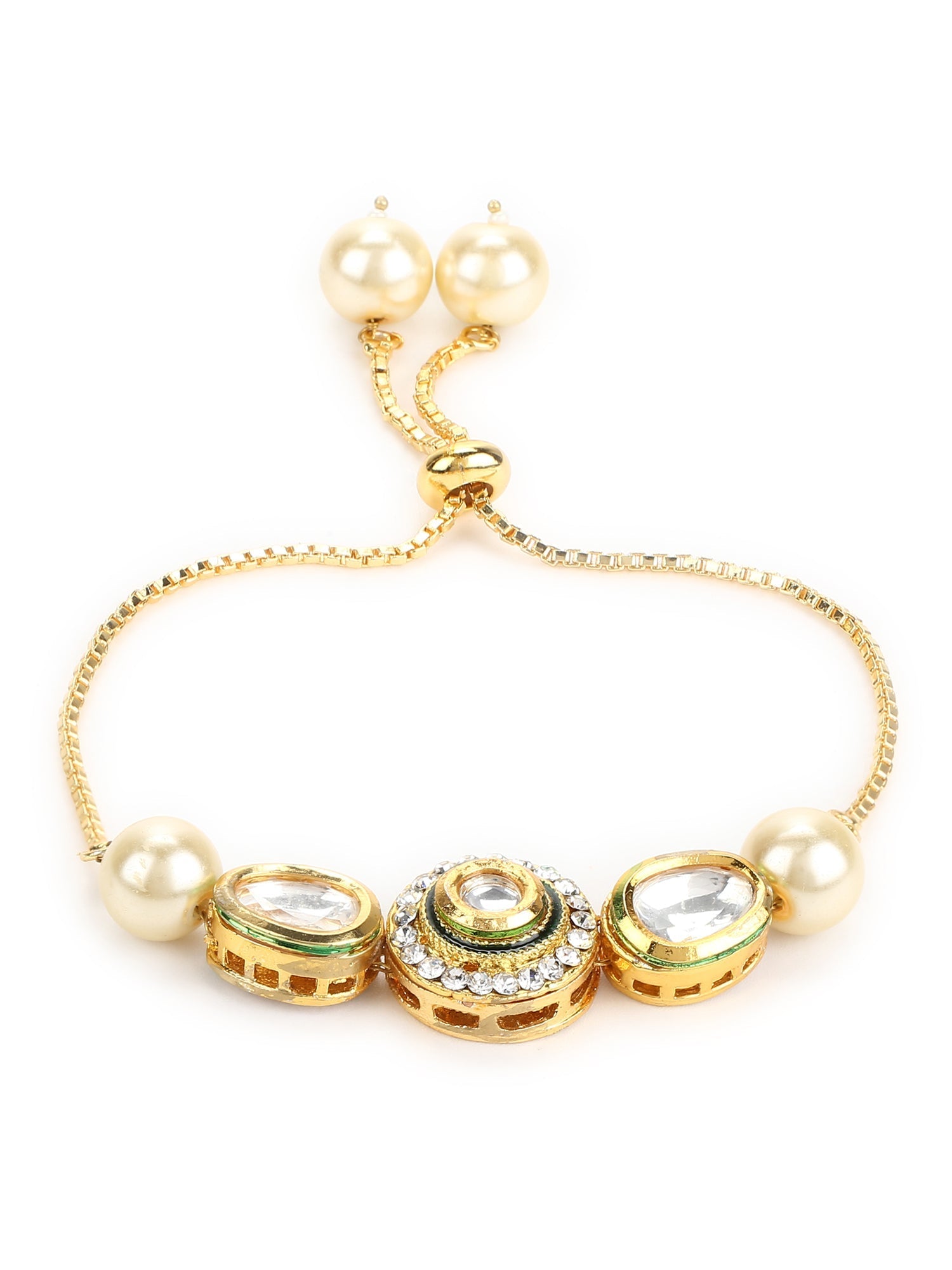 Women's Gold-Polished White Brass Kundan Charm Bracelet - Ruby Raang | Grab2Buy