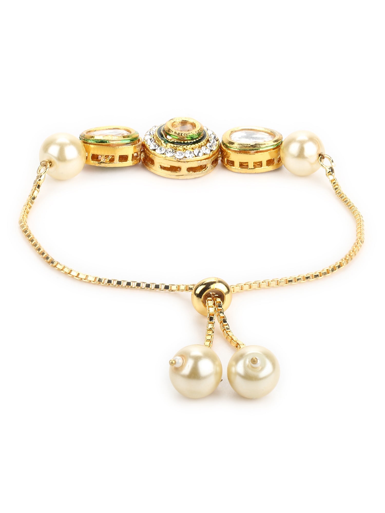 Women's Gold-Polished White Brass Kundan Charm Bracelet - Ruby Raang | Grab2Buy