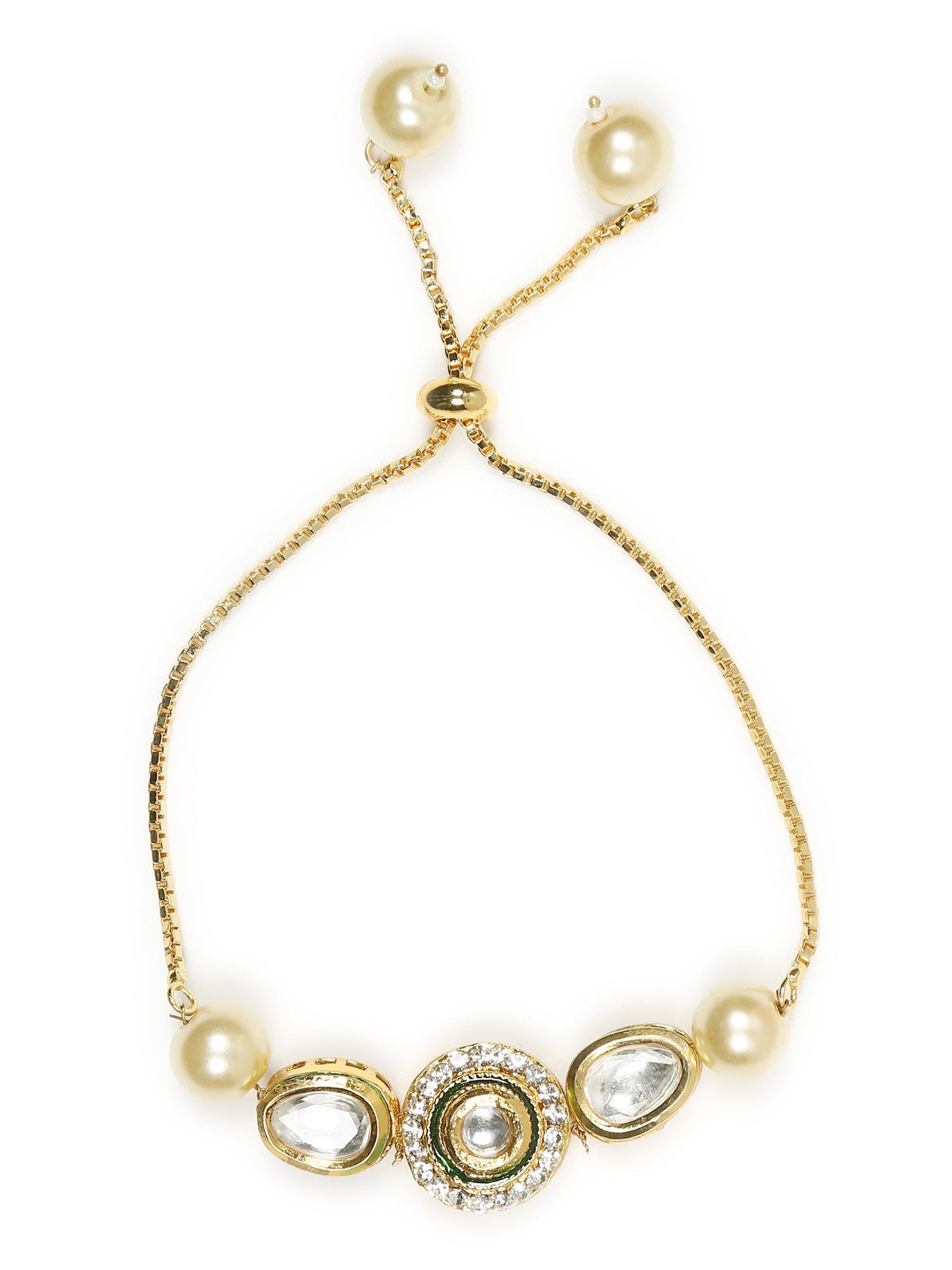 Women's Gold-Polished White Brass Kundan Charm Bracelet - Ruby Raang | Grab2Buy