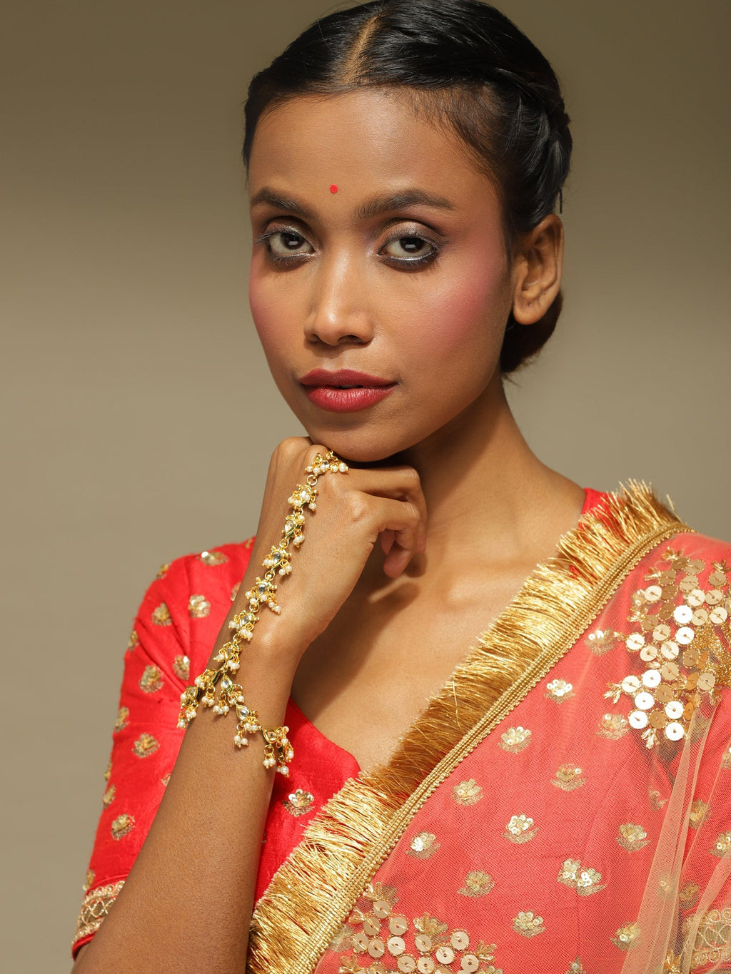 Women's Gold-Polished White Brass Kundan Bangle-Style Bracelet - Ruby Raang | Grab2Buy
