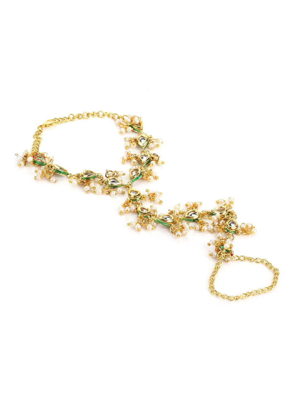 Women's Gold-Polished White Brass Kundan Bangle-Style Bracelet - Ruby Raang | Grab2Buy