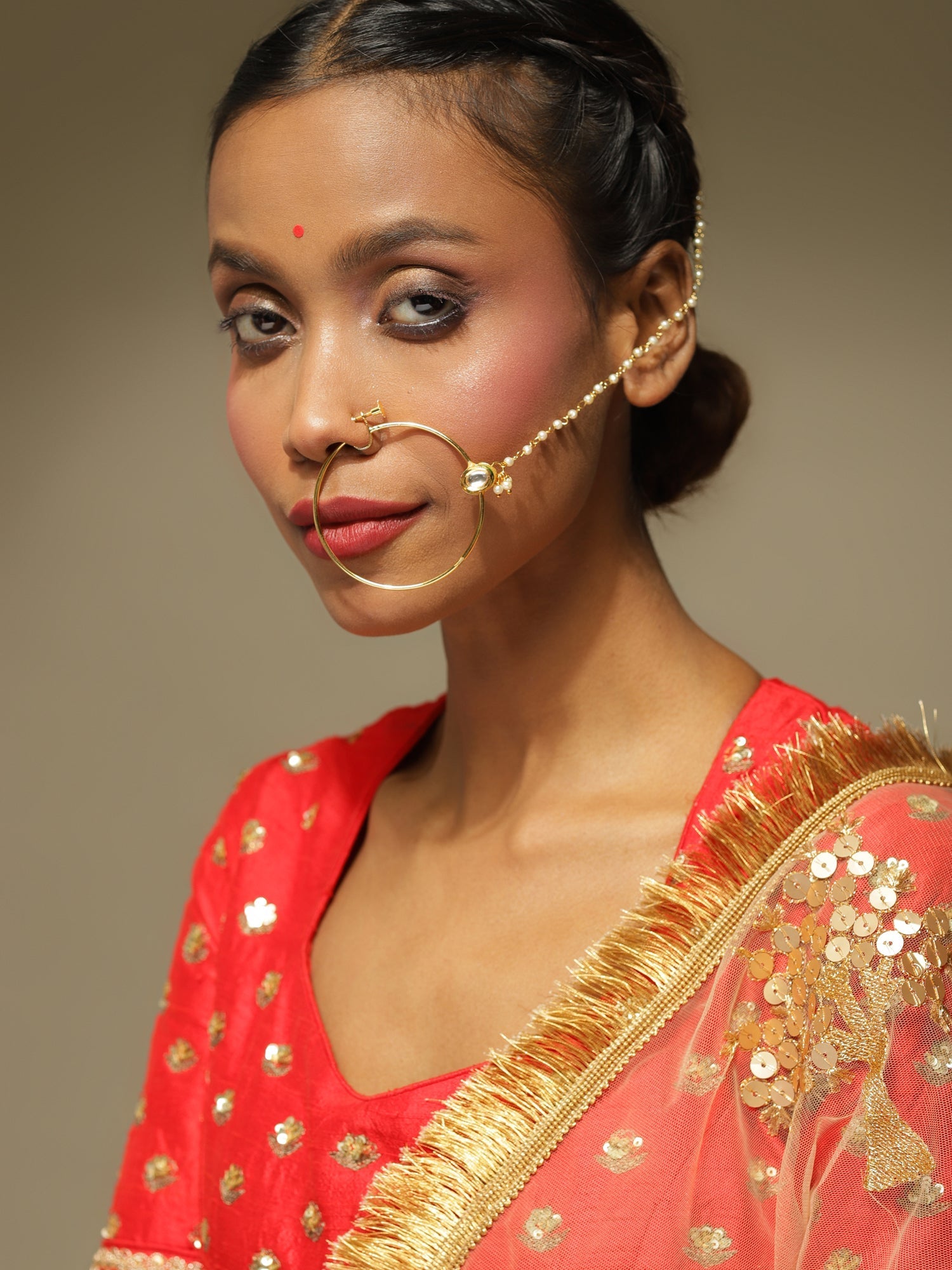 Women's Gold-Toned White Kundan Nose Ring - Ruby Raang | Grab2Buy