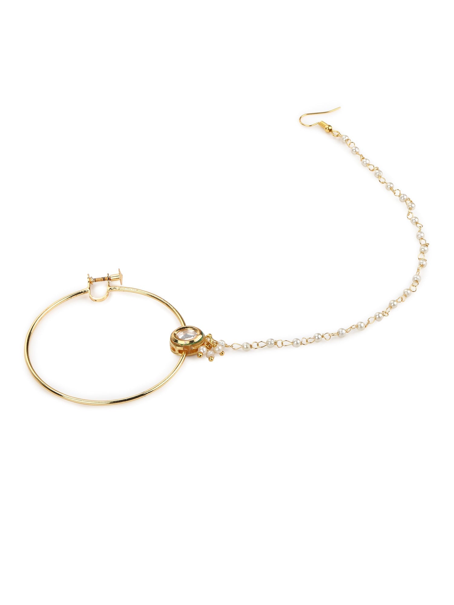 Women's Gold-Toned White Kundan Nose Ring - Ruby Raang | Grab2Buy