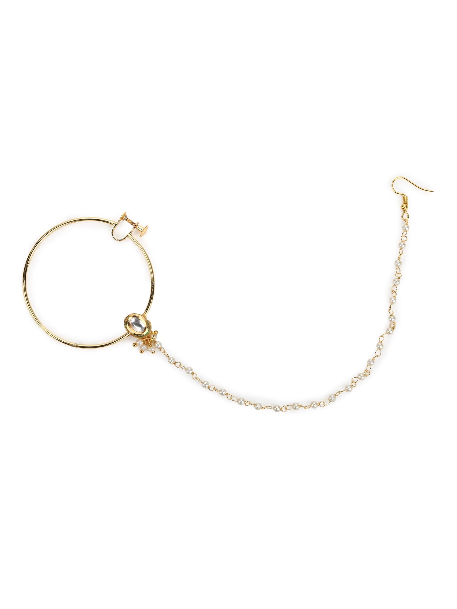 Women's Gold-Toned White Kundan Nose Ring - Ruby Raang | Grab2Buy