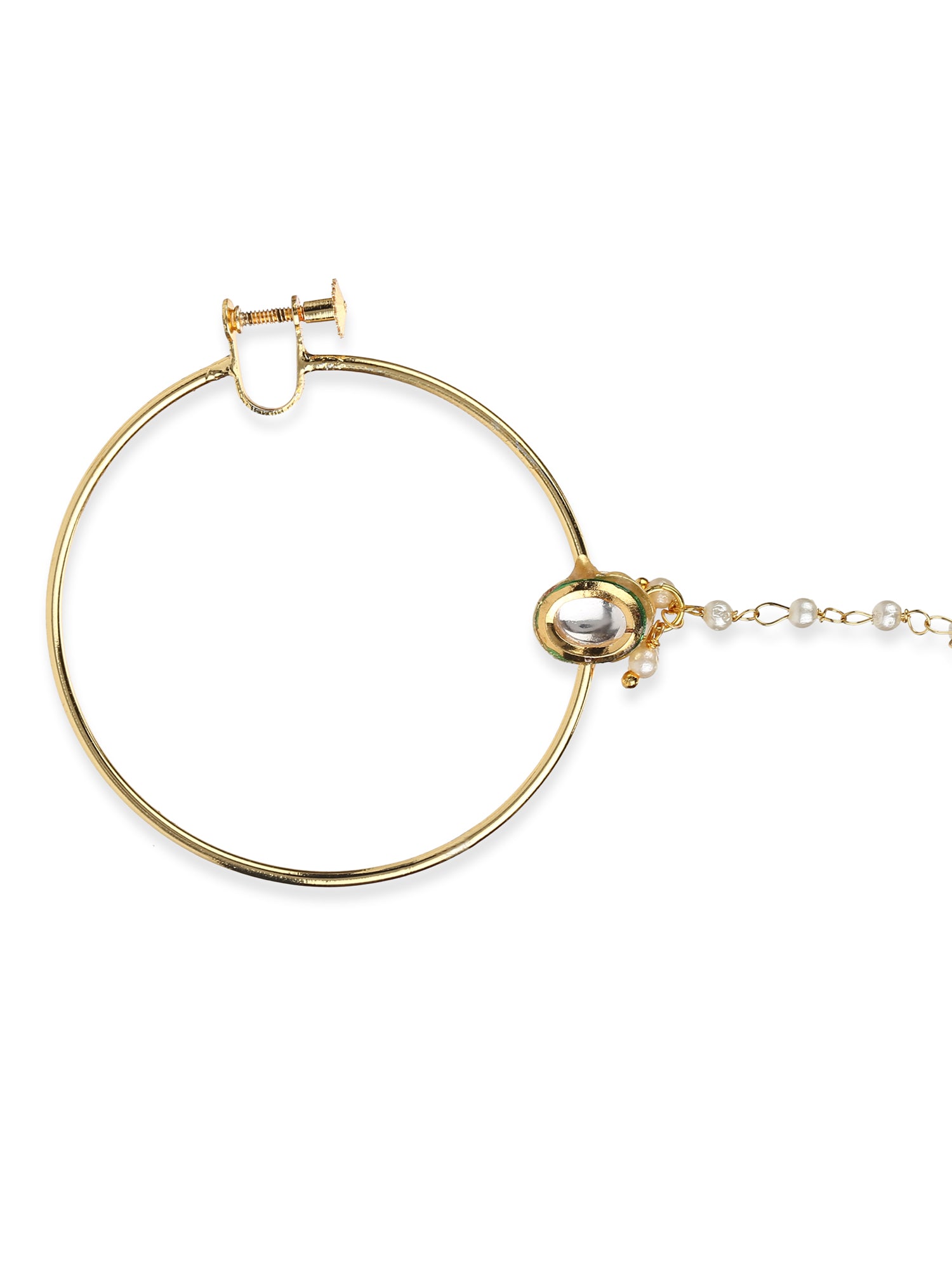 Women's Gold-Toned White Kundan Nose Ring - Ruby Raang | Grab2Buy