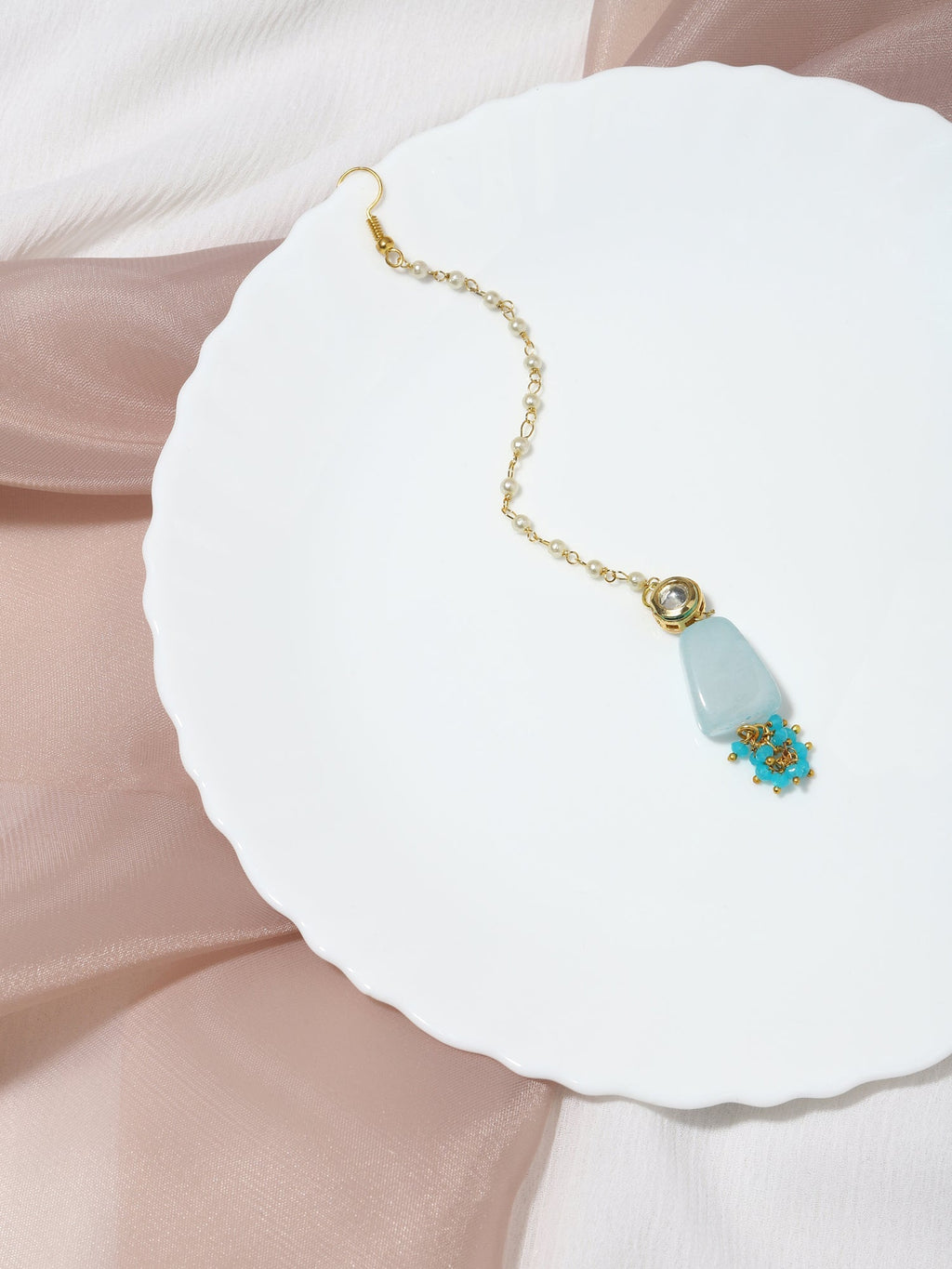 Turquoise Blue Kundan Maang Tikka - Ruby Raang | Grab2Buy