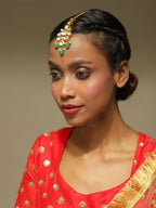 Gold-Polished Green White Kundan-Studded Maang Tikka - Ruby Raang | Grab2Buy