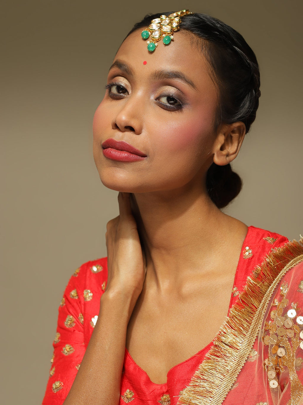 Gold-Polished Green White Kundan-Studded Maang Tikka - Ruby Raang | Grab2Buy