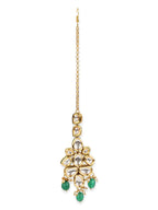 Gold-Polished Green White Kundan-Studded Maang Tikka - Ruby Raang | Grab2Buy