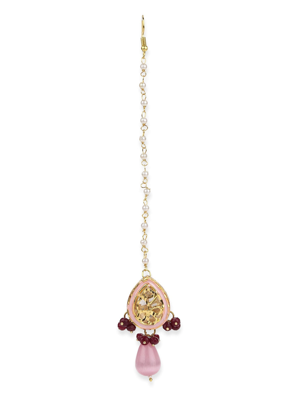 Pink Gold-Polished Kundan Studded Maang Tikka - Ruby Raang | Grab2Buy
