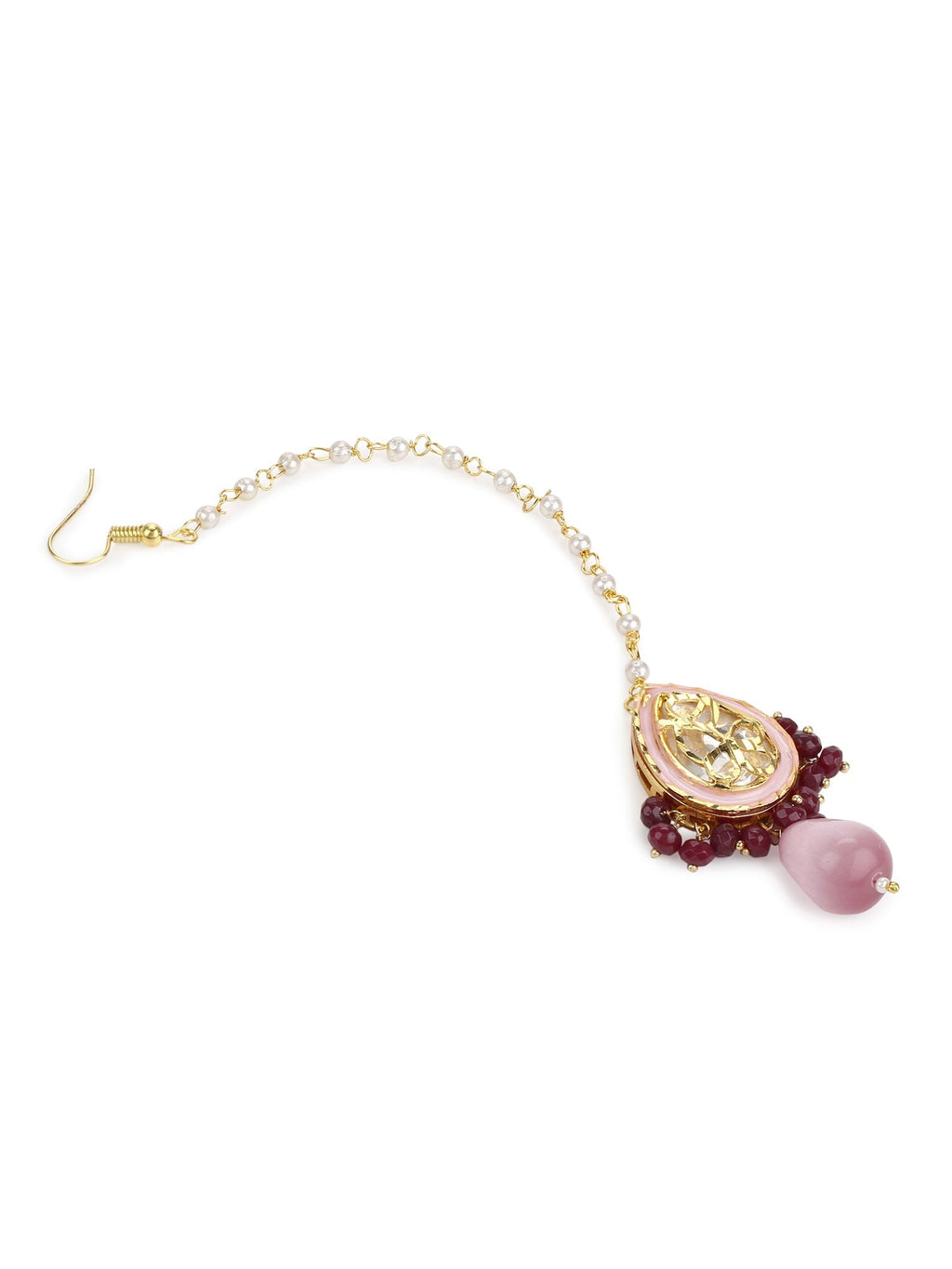 Pink Gold-Polished Kundan Studded Maang Tikka - Ruby Raang | Grab2Buy