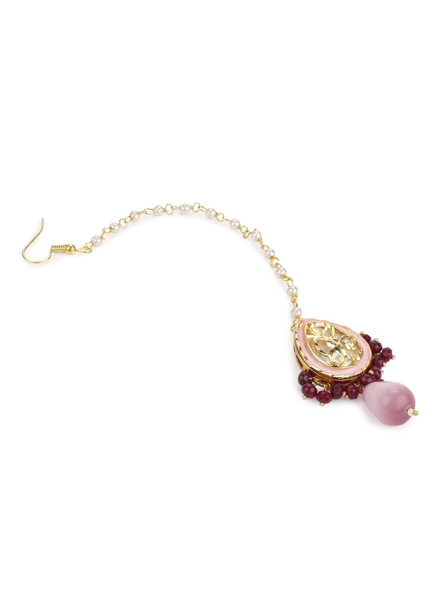 Pink Gold-Polished Kundan Studded Maang Tikka - Ruby Raang | Grab2Buy