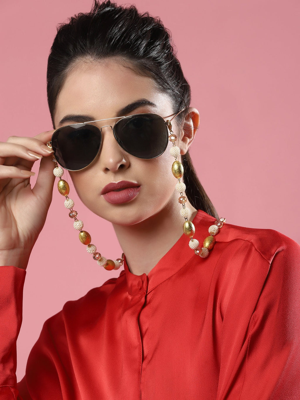 White Golden Embellished Mask Chain - Ruby Raang | Grab2Buy