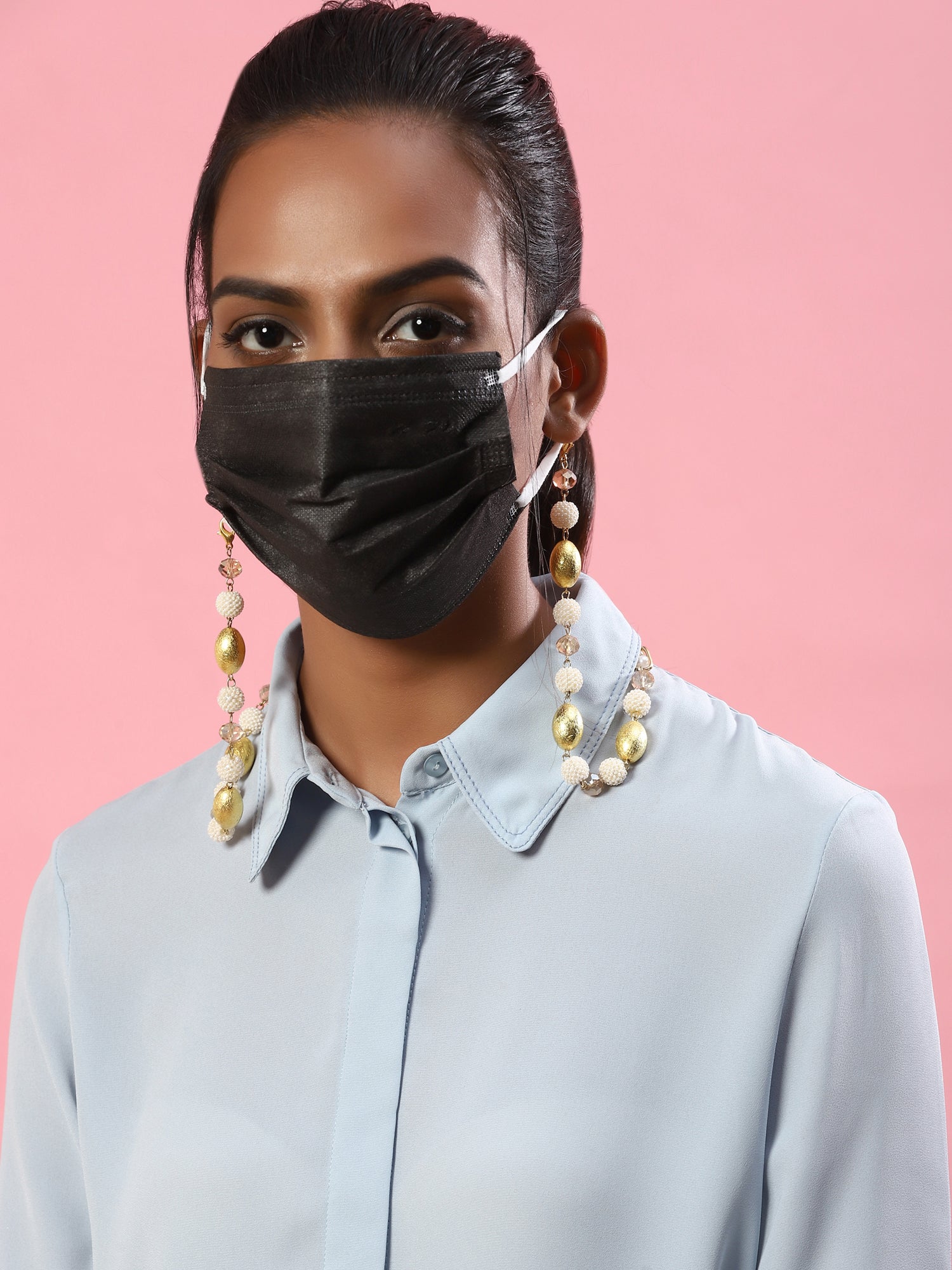 White Golden Embellished Mask Chain - Ruby Raang | Grab2Buy