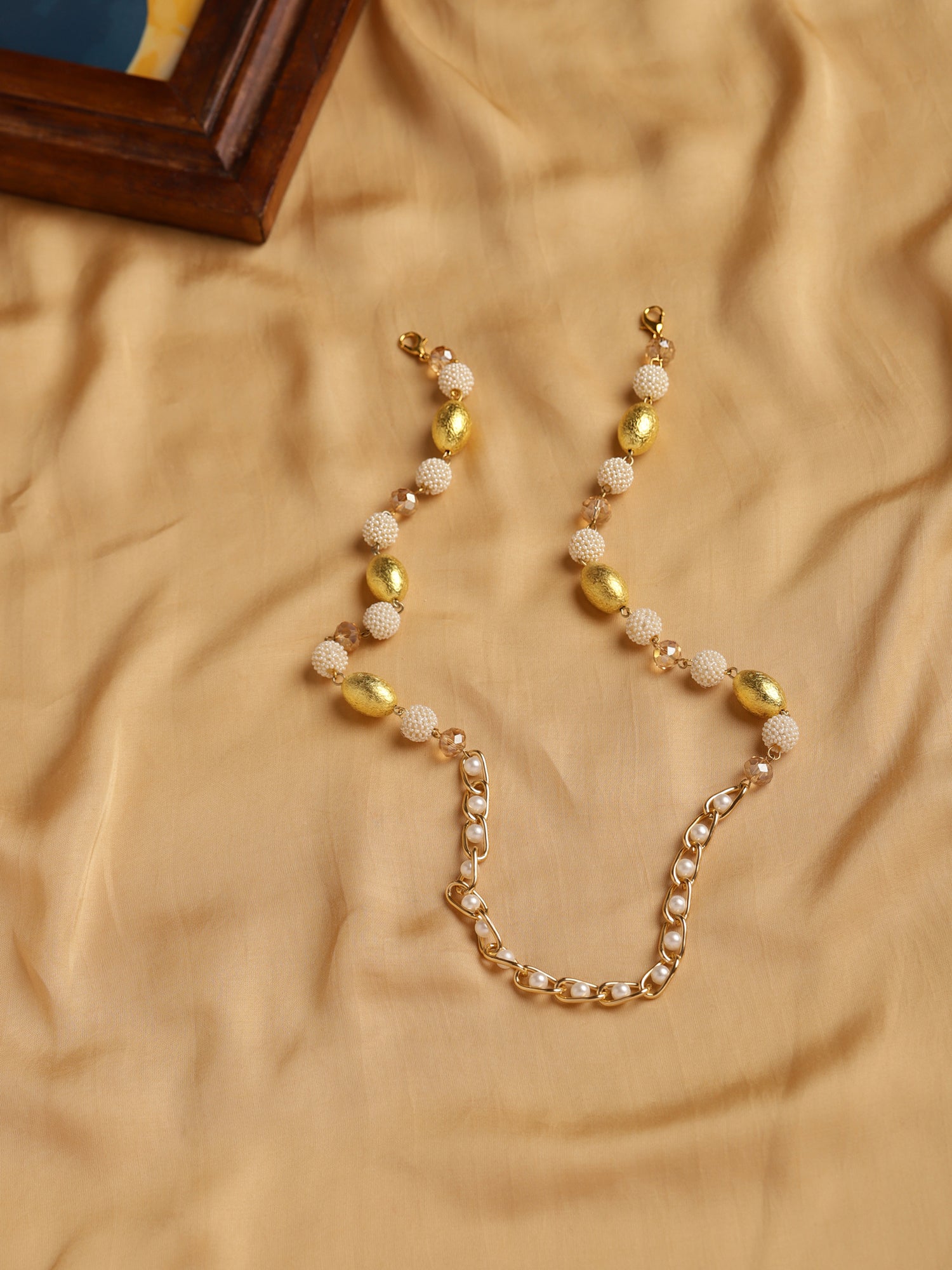 White Golden Embellished Mask Chain - Ruby Raang | Grab2Buy