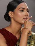 Gold-Polished Green Stone-Studded Beaded Meenakari Bangle - Ruby Raang | Grab2Buy