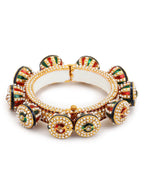 Gold-Polished White Green Stone Studded Meenakari Bangle - Ruby Raang | Grab2Buy