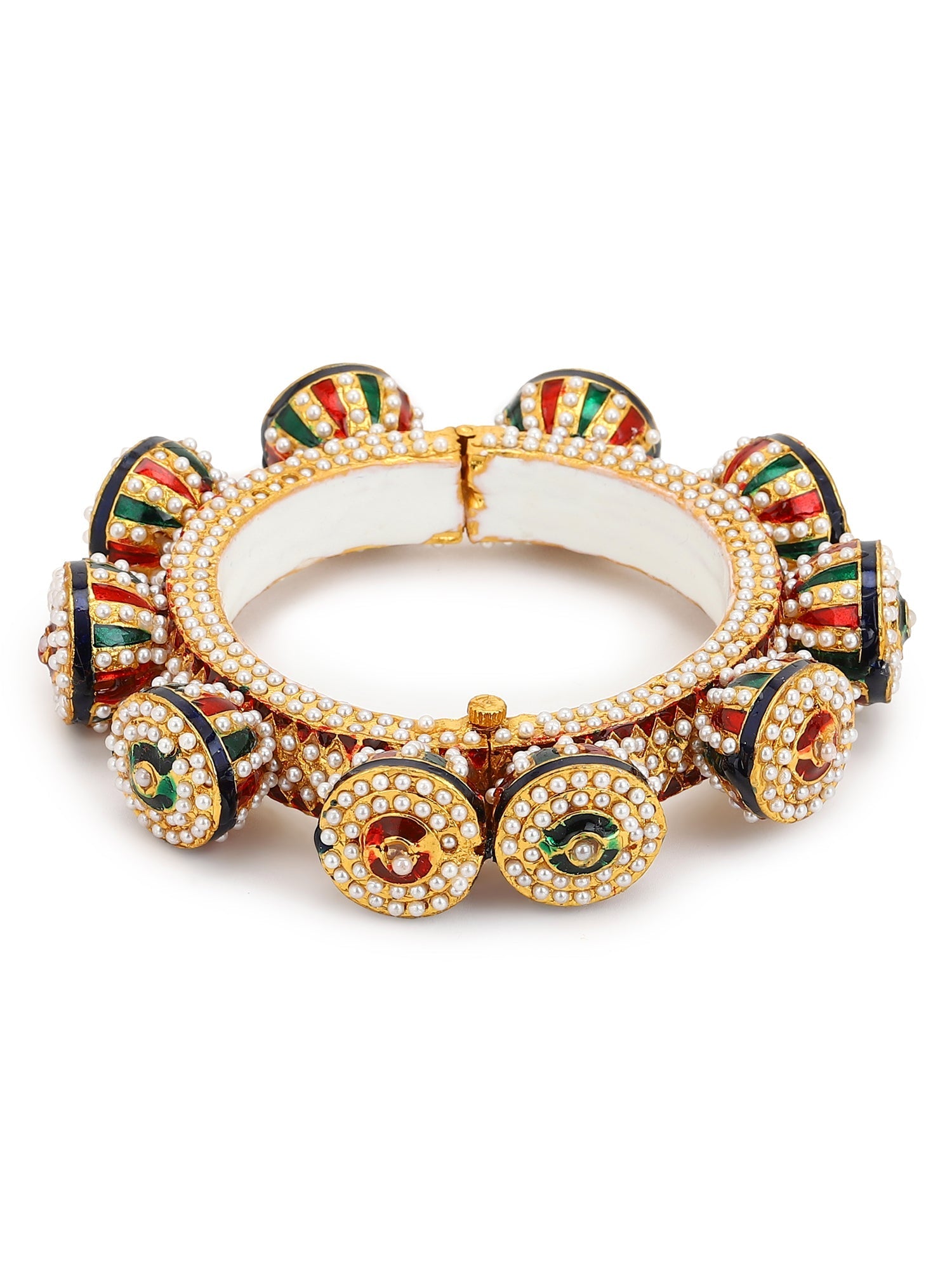 Gold-Polished White Green Stone Studded Meenakari Bangle - Ruby Raang | Grab2Buy