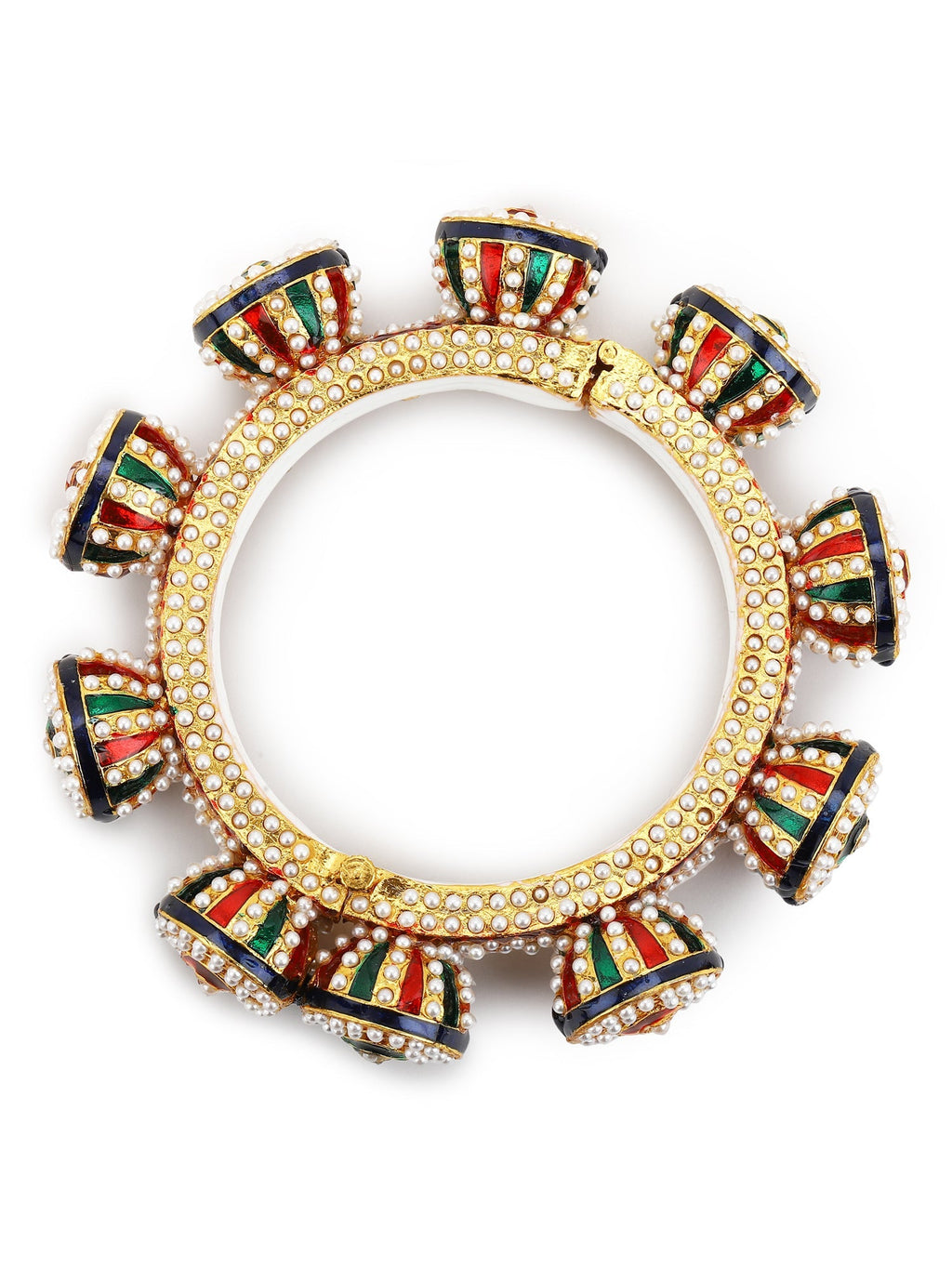 Gold-Polished White Green Stone Studded Meenakari Bangle - Ruby Raang | Grab2Buy