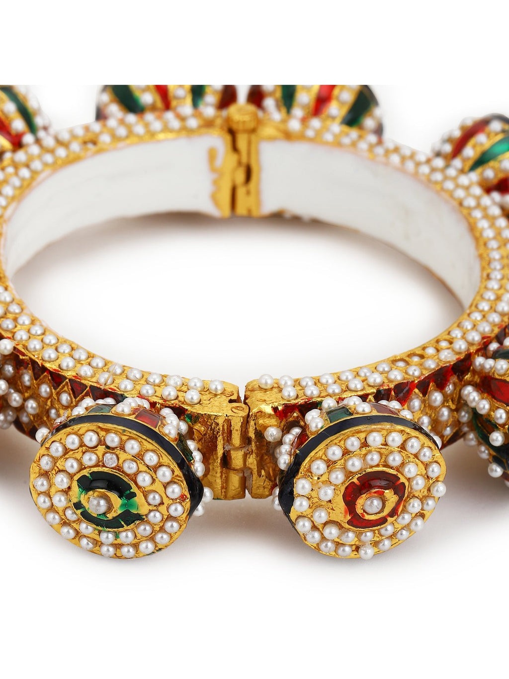 Gold-Polished White Green Stone Studded Meenakari Bangle - Ruby Raang | Grab2Buy