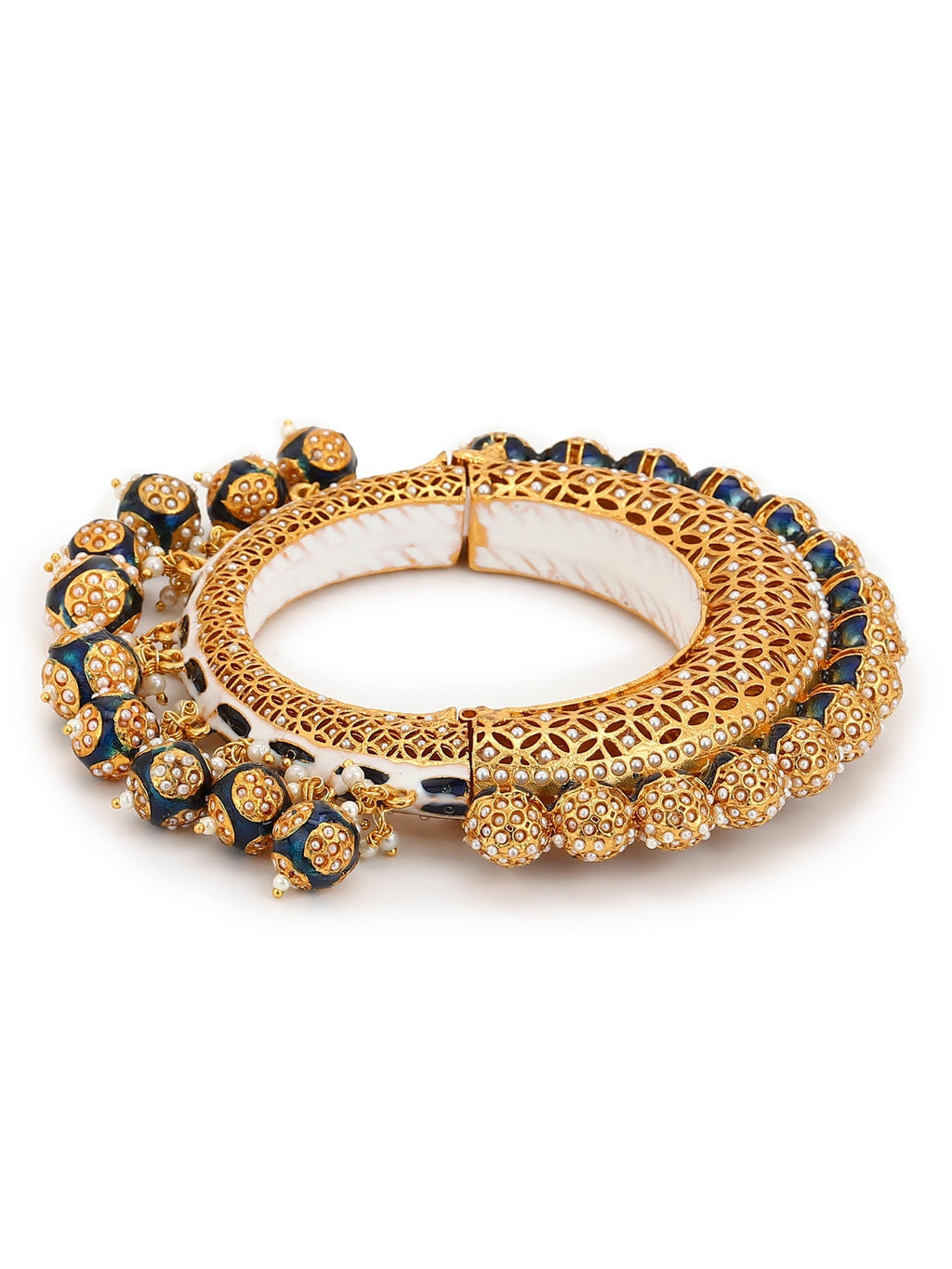 Gold-Polished Navy Blue Navratan Meenakari Bangle - Ruby Raang | Grab2Buy