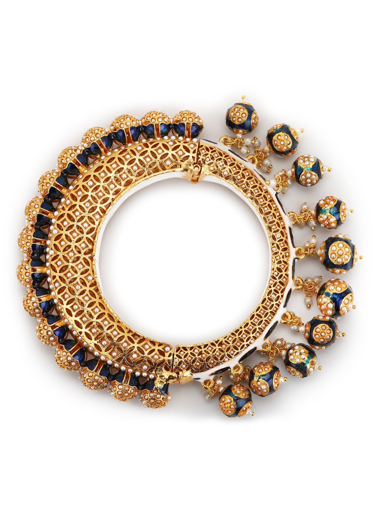 Gold-Polished Navy Blue Navratan Meenakari Bangle - Ruby Raang | Grab2Buy