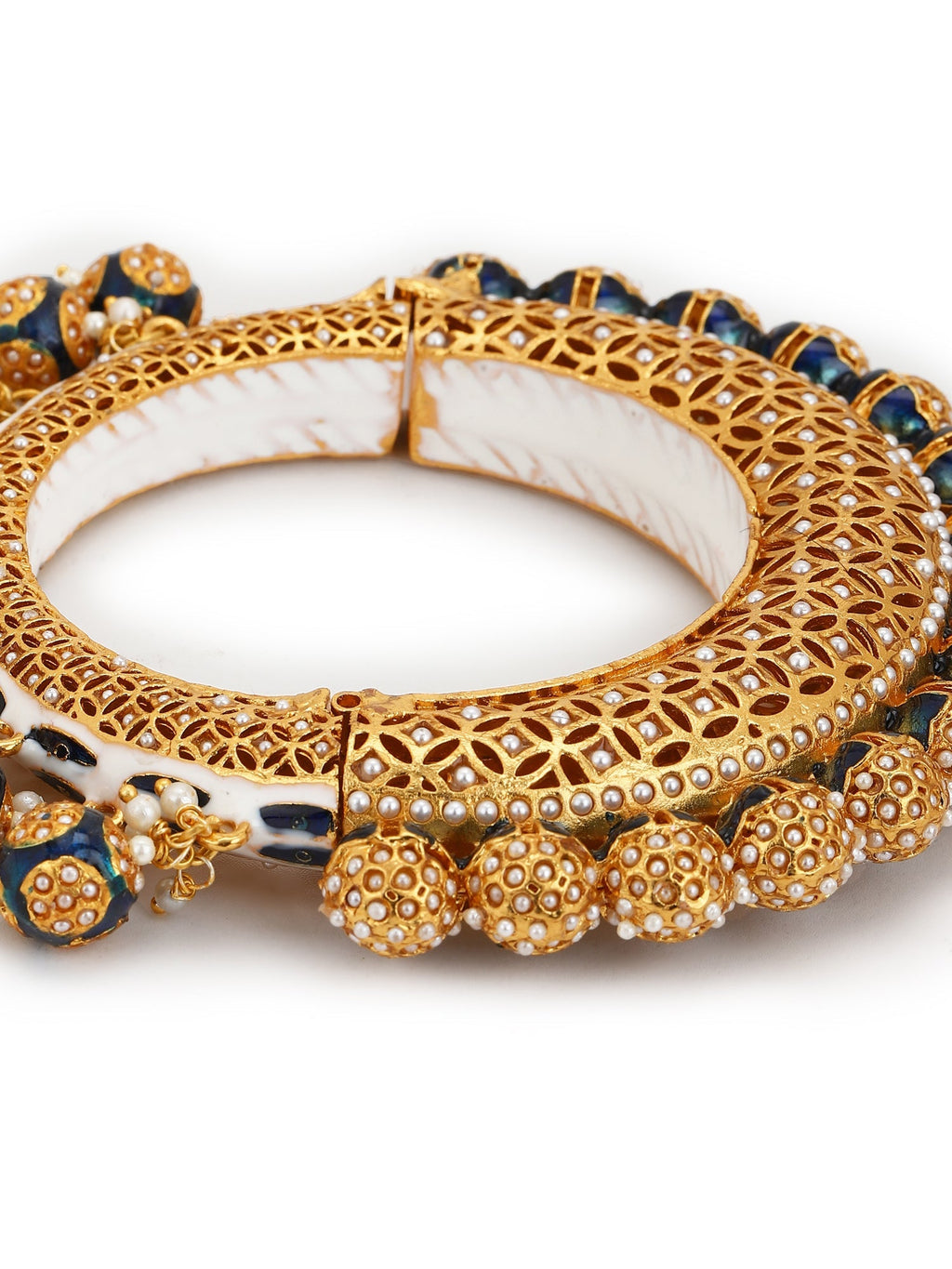 Gold-Polished Navy Blue Navratan Meenakari Bangle - Ruby Raang | Grab2Buy