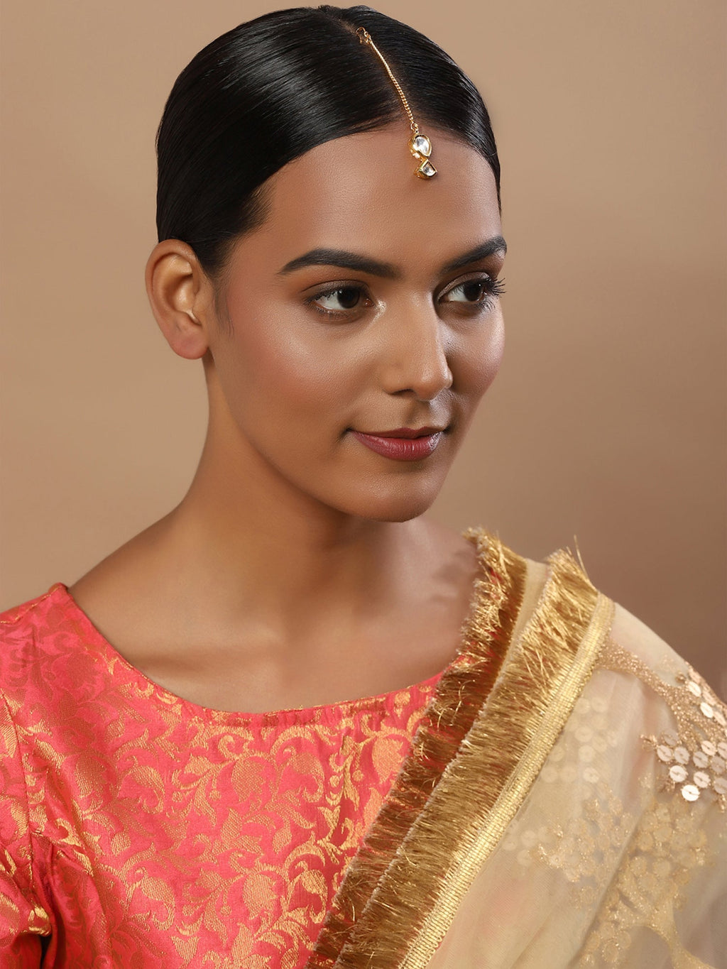 Gold-Polished White Kundan-Studded Maang Tikka - Ruby Raang | Grab2Buy