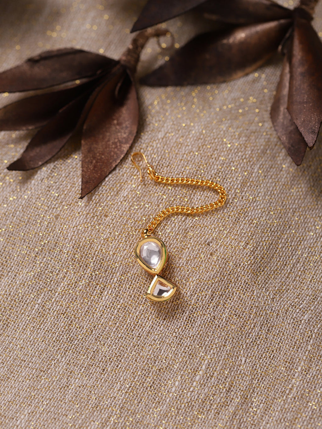 Gold-Polished White Kundan-Studded Maang Tikka - Ruby Raang | Grab2Buy