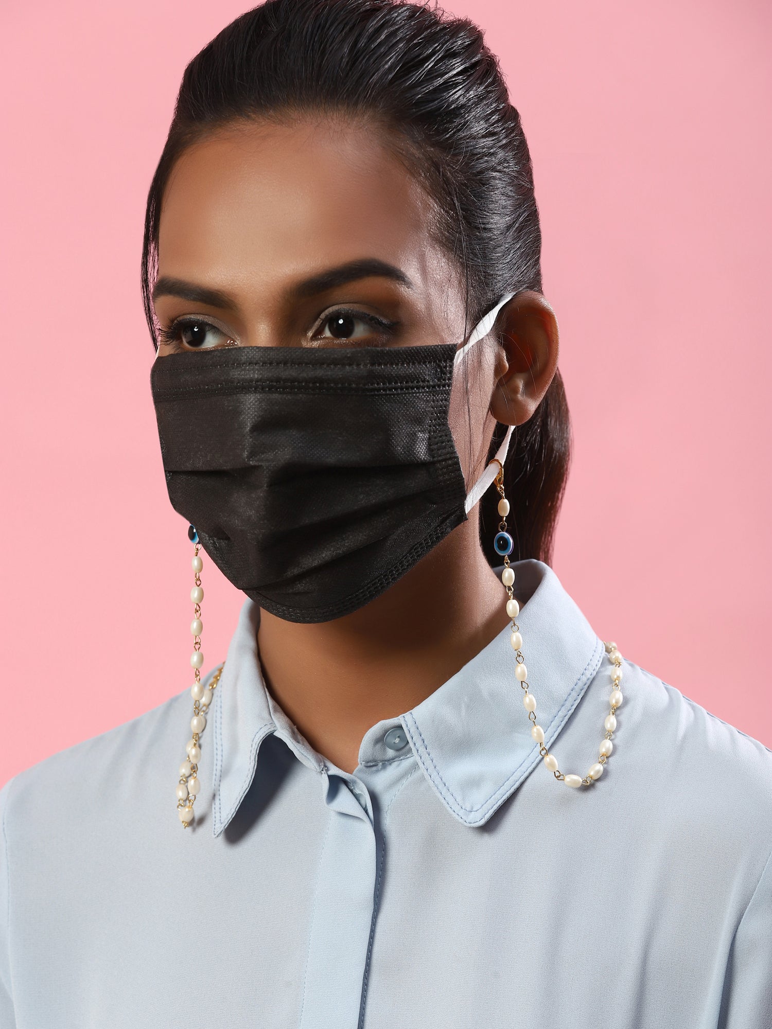 Gold-Toned Embellished Mask Chain - Ruby Raang | Grab2Buy