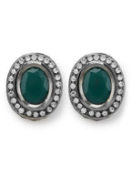 Silver-Plated Oval Kundan Studded Studs Earrings - Ruby Raang | Grab2Buy