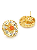 Gold-Polished Floral Shaped Kundan Studded Studs Earrings - Ruby Raang | Grab2Buy